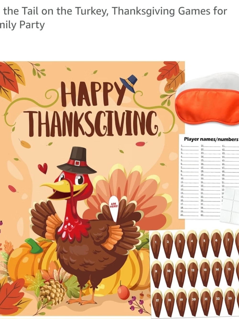 Happy Thanksgiving Pin the Tail on the Turkey Game - Orange Blindfold